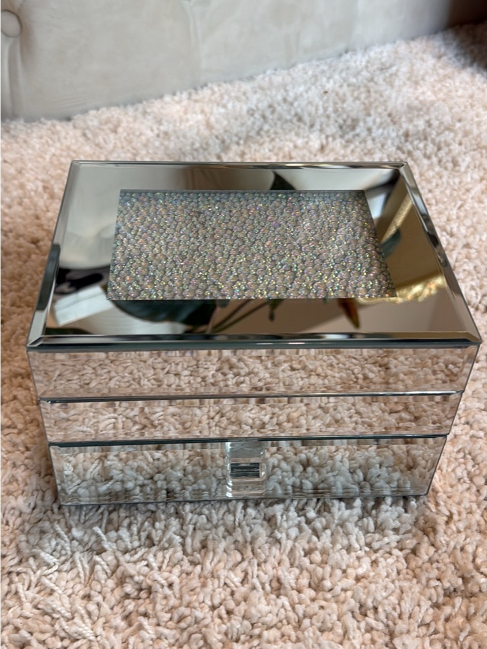 New rhinestone mirror box storage jewelry drawer girls bling